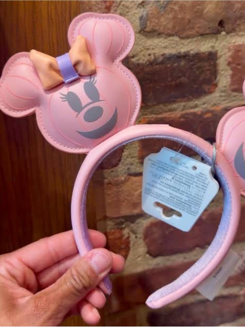Disney Pink Minnie Ear Headband with Peach Bow Accent